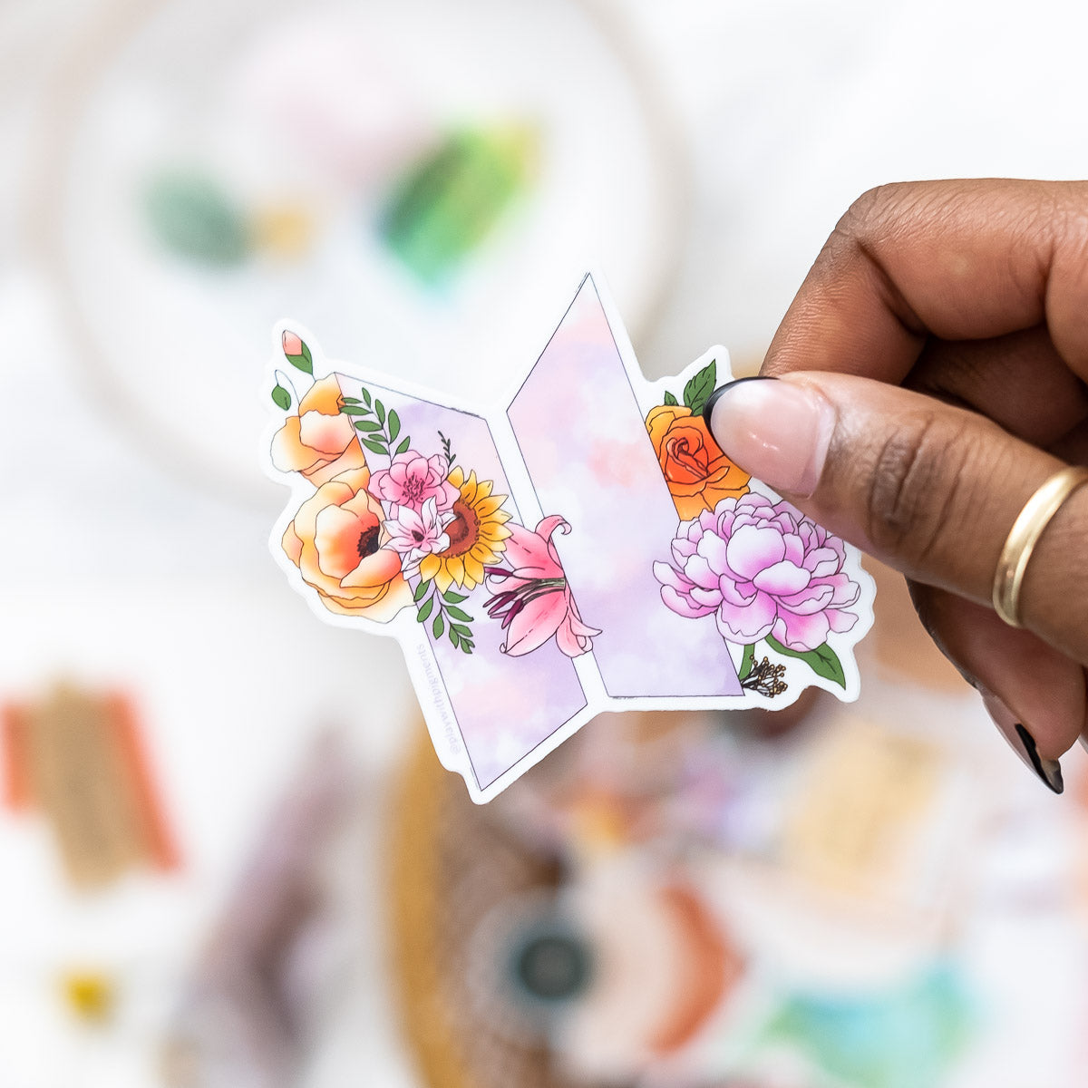 Geometric open door florals sticker